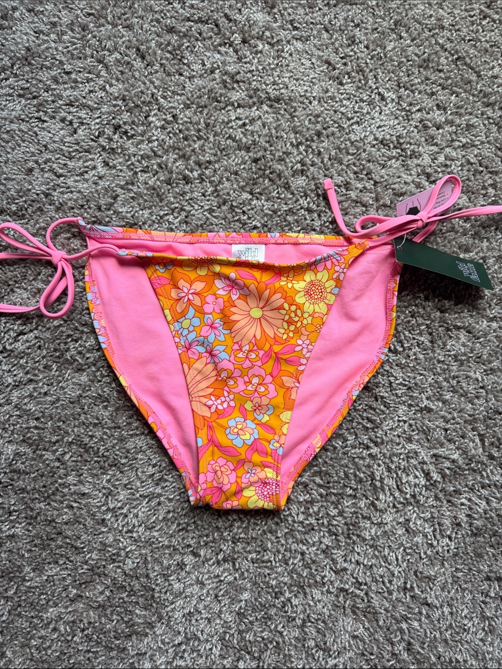 Pink & Orange Floral Tie-Side Bikini Bottom - Size S - NWT